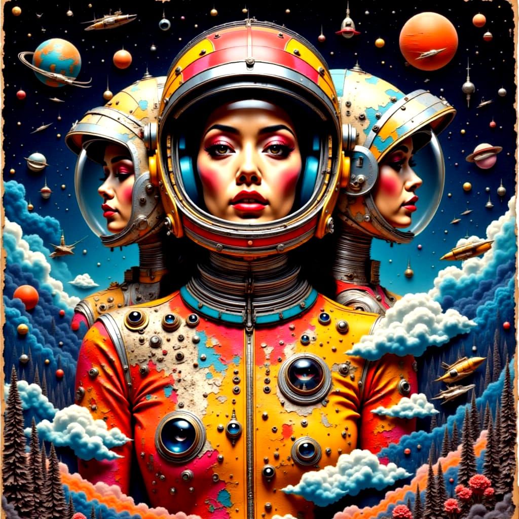 Android girls in a spaceship