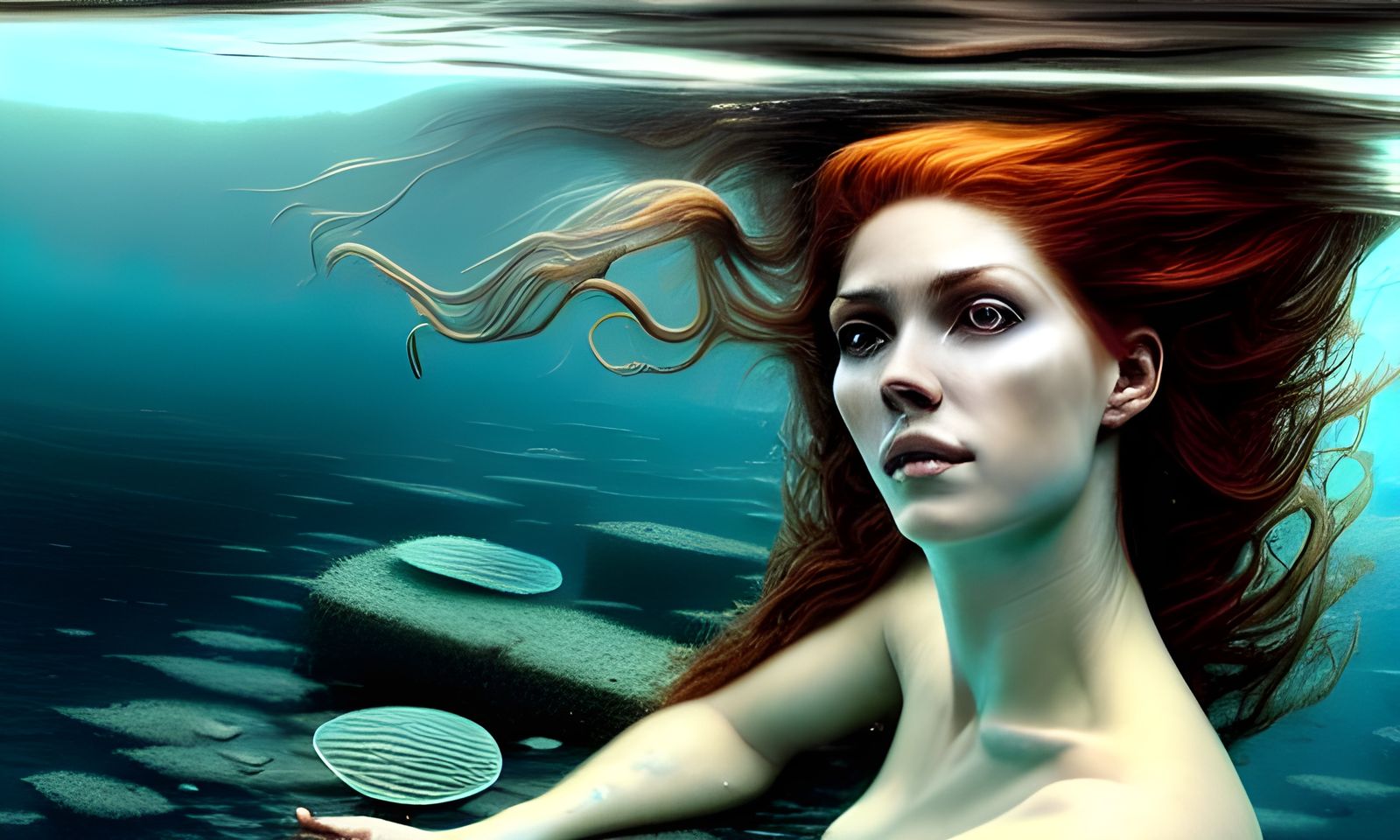 Underwater Auburn Beauty in Dark Fantasy Style