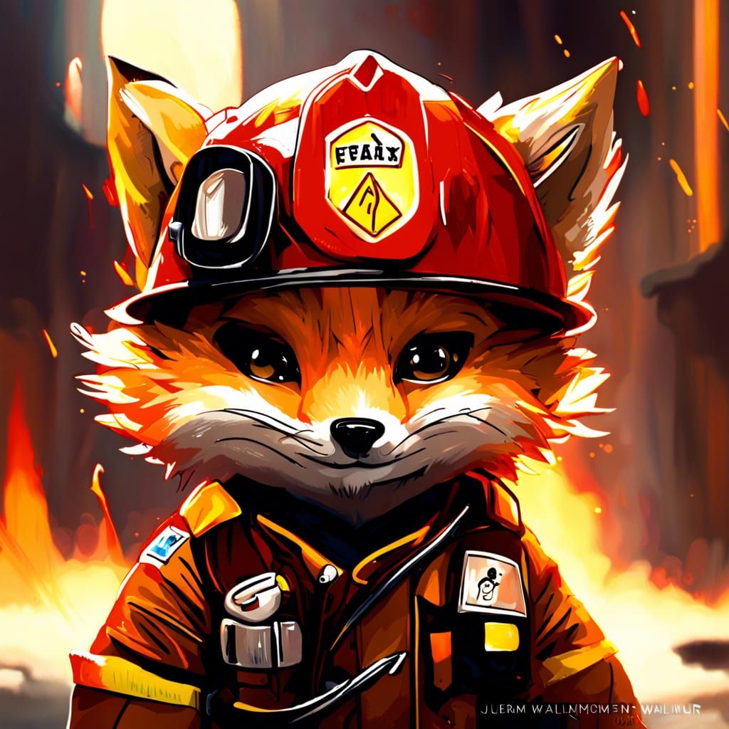 Chibi Fox Firefighter with Intricate Details