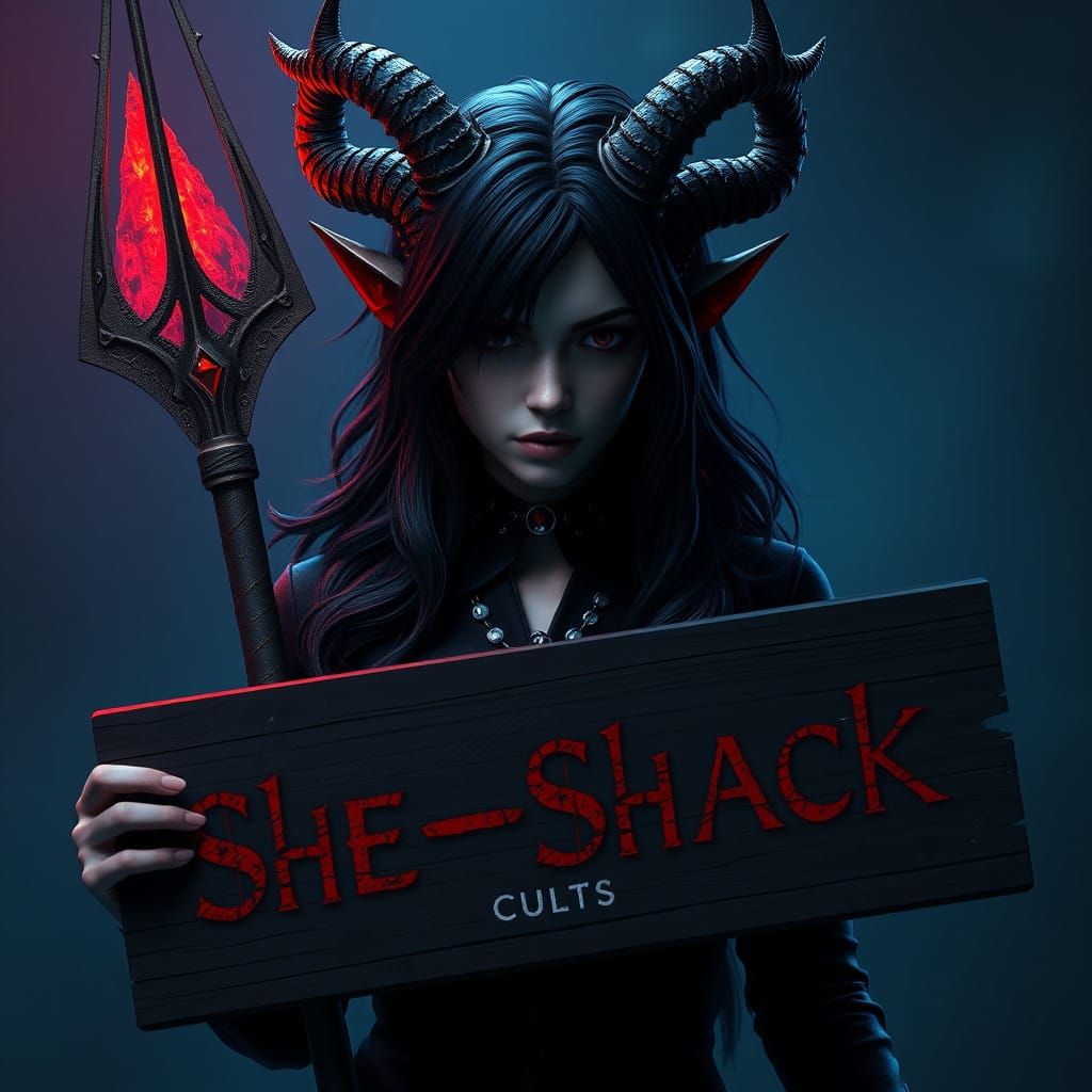 Dark Mystic Woman Emerges from the Shadows, Emblazoned with...