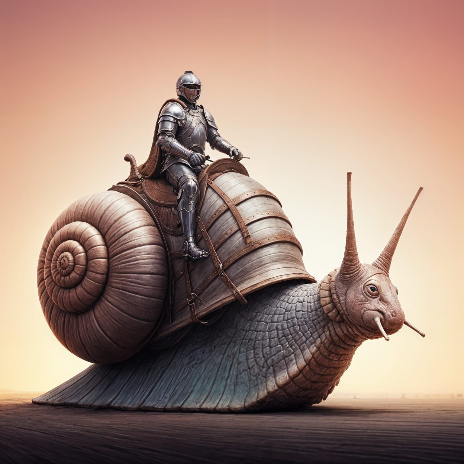 Giant Snail Rider in Pastel Colors, Hyperrealistic Image