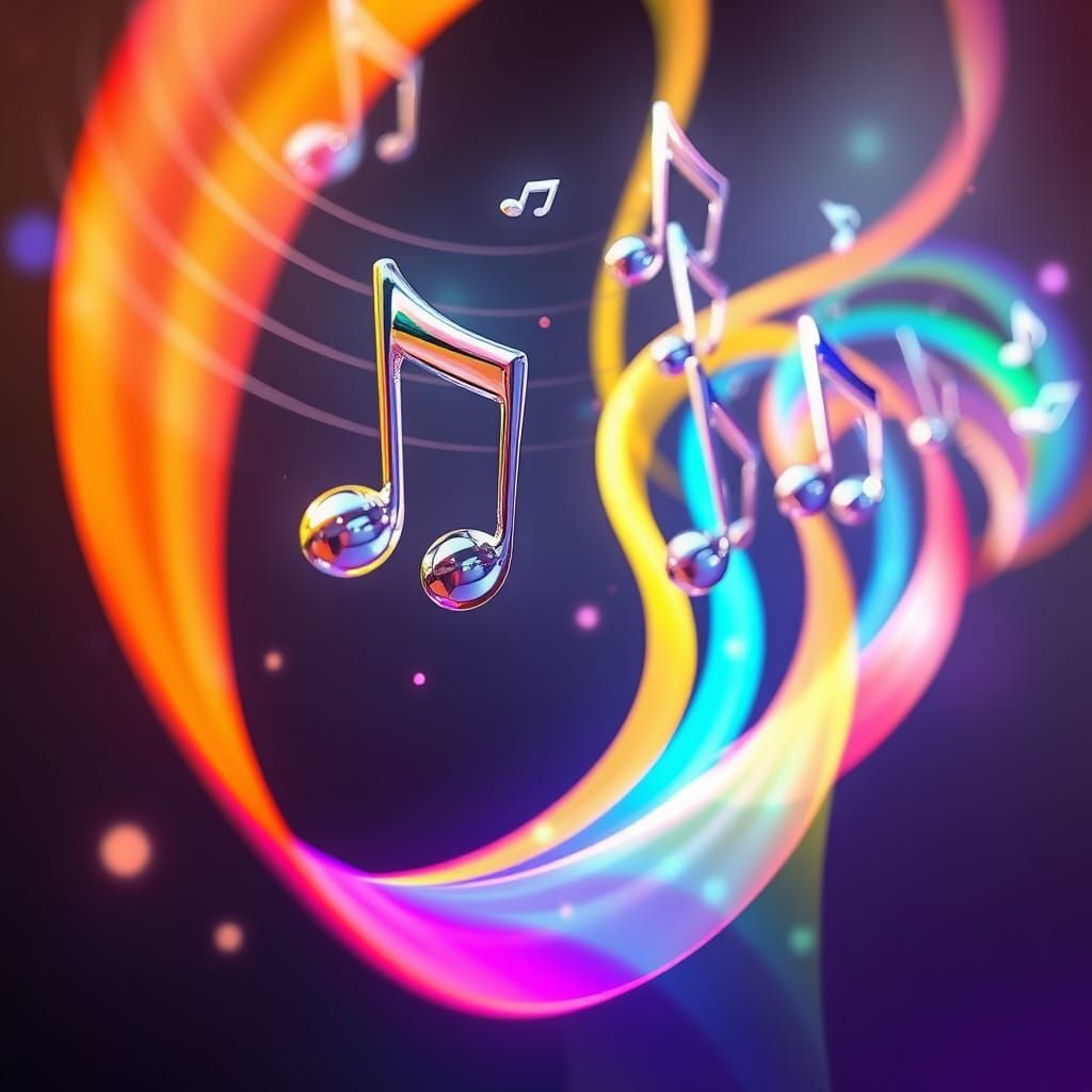 Chrome Crystal Notes Dance with Rainbow Ribbons