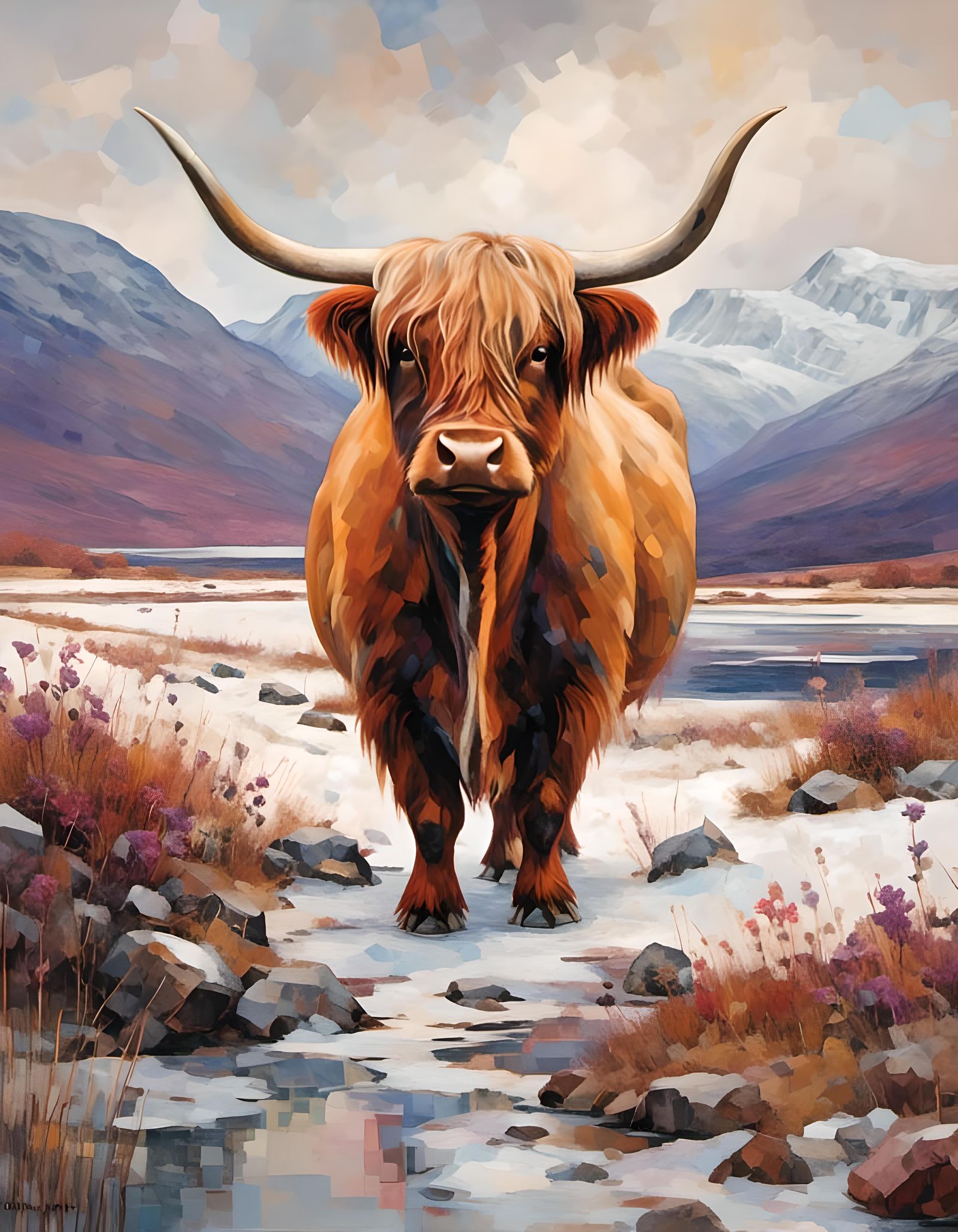 Highland Cow Portrait in Snowy Glencoe