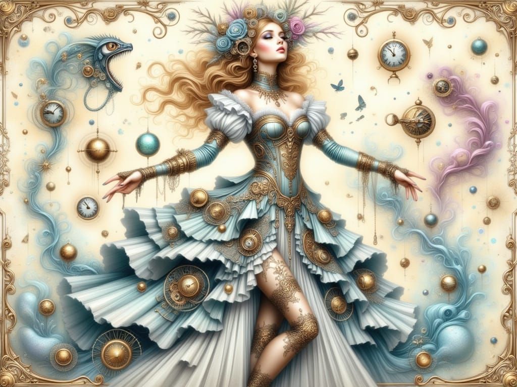 Ethereal Steampunk Goddess in Whimsical Fantasy