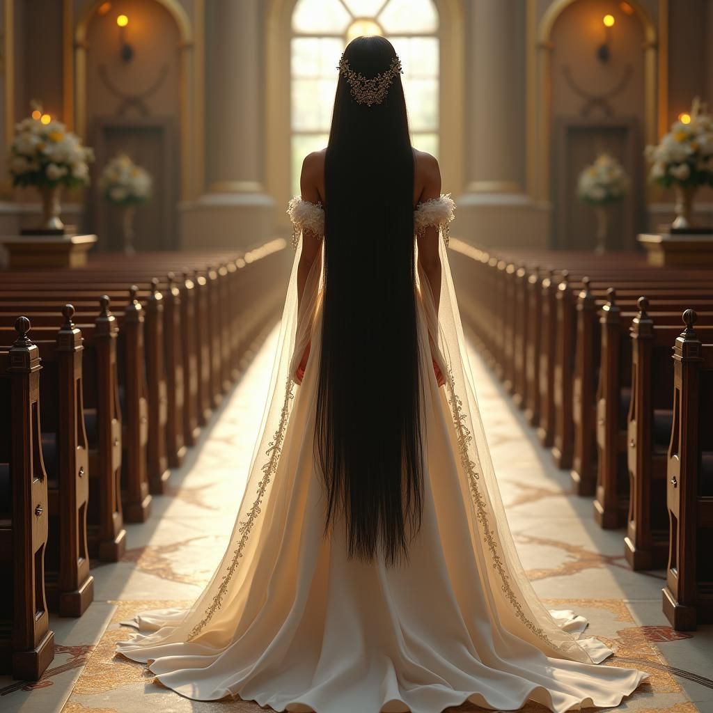 Elegant Bride in Ornate Church, Vintage Wedding Dress