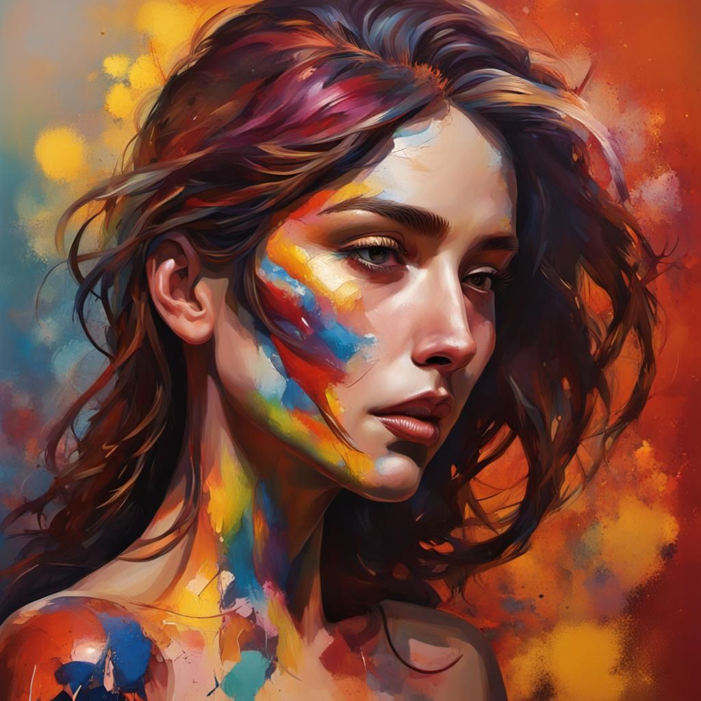 Hyperrealistic Painted Woman's Body with Splash Art
