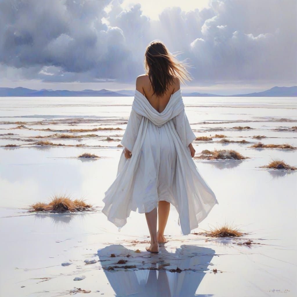 Otherworldly Wanderer on Uyuni Salt Flats