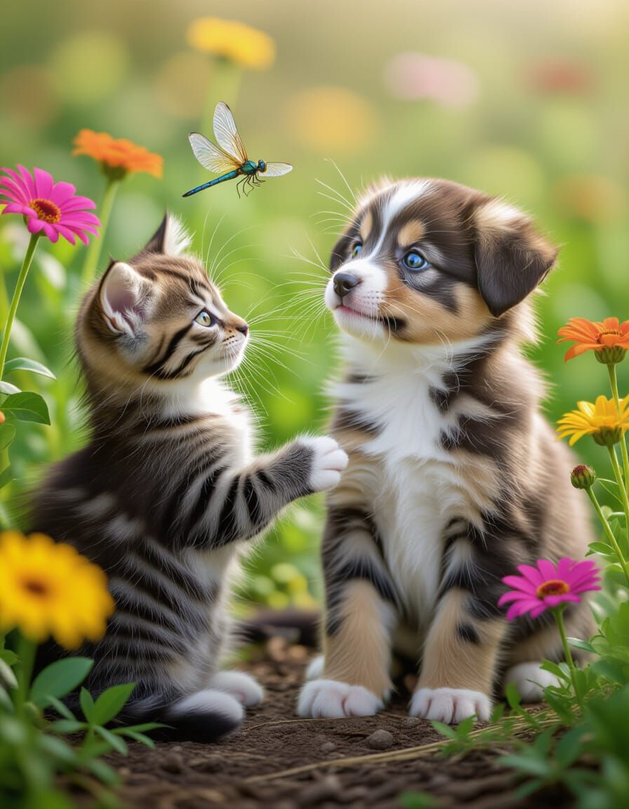 Kitten and Dragonfly: Ultra-Photorealistic Image