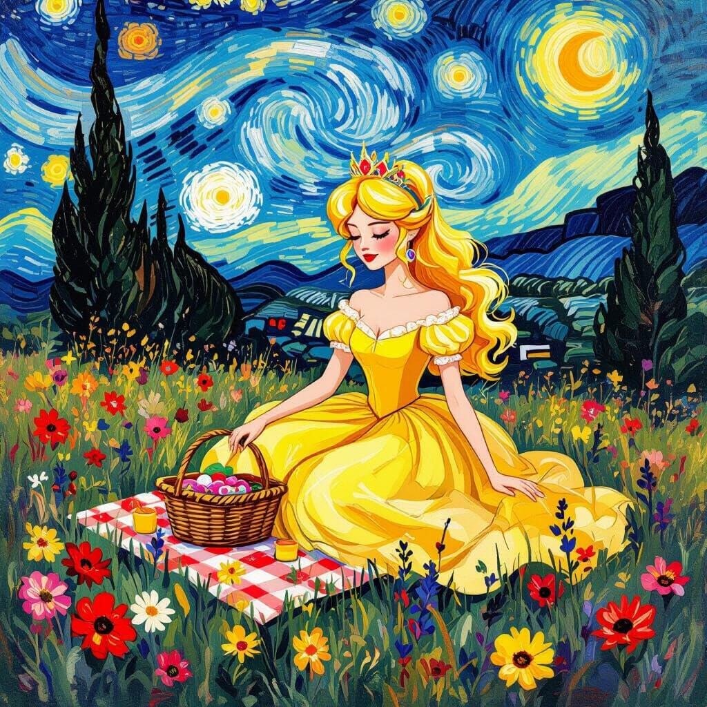Princess Rosalina's Whimsical Picnic: A Van Gogh-Inspired Sc...