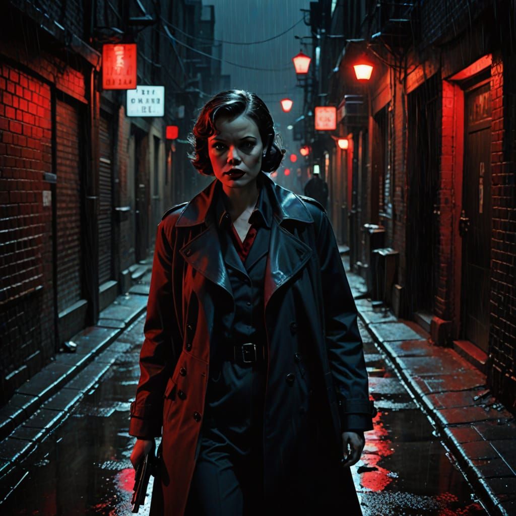 Film Noir Alleyway Scene in Moody Low-Key Lighting