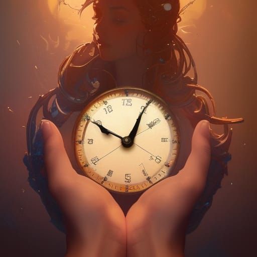 Hands Holding Melting Clock, Art Nouveau Style