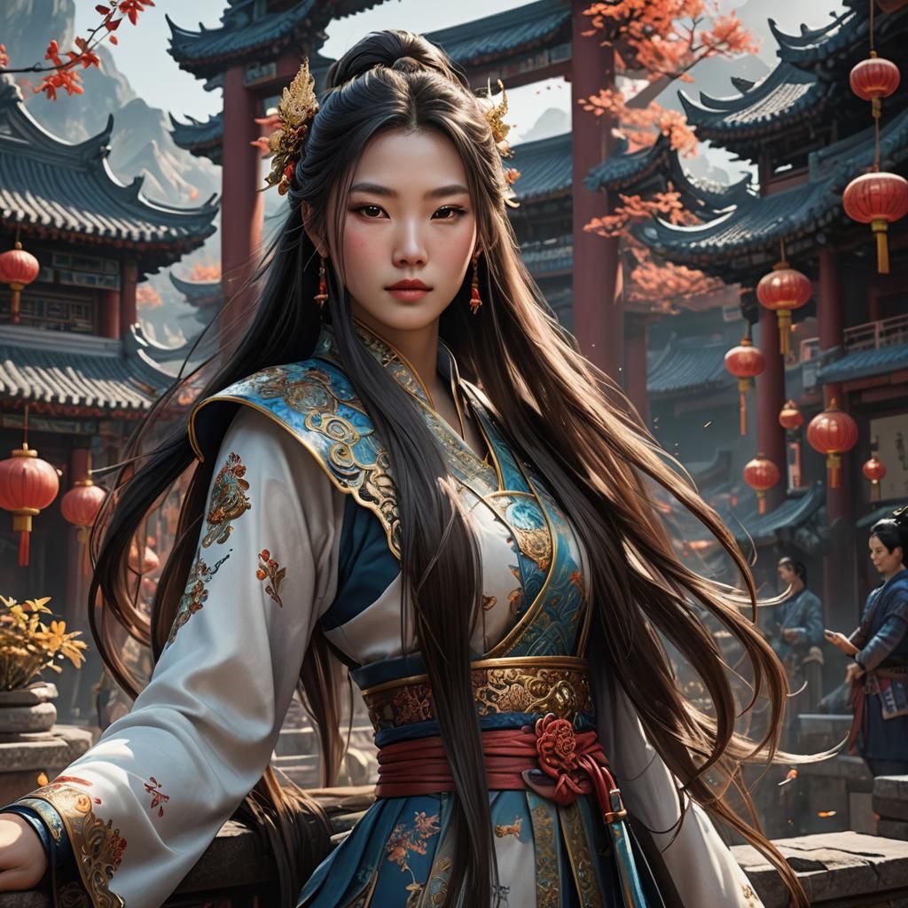 Beautiful Girl in Chinese Illustration Art Style