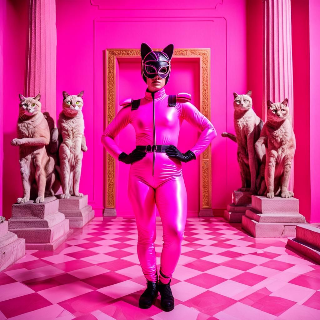 Woman in Pink Suit with Whip and Cat Ears