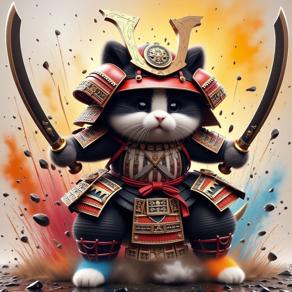 Vibrant Samurai Graffiti in High Contrast Colors