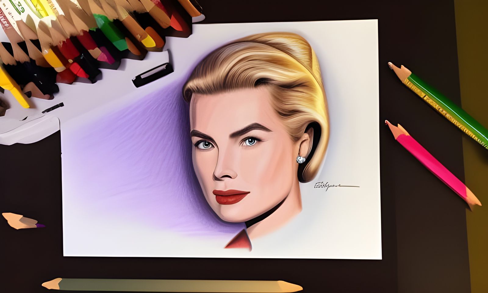 Grace Kelly Crayon Drawing: Psychedelic Acrylic Art