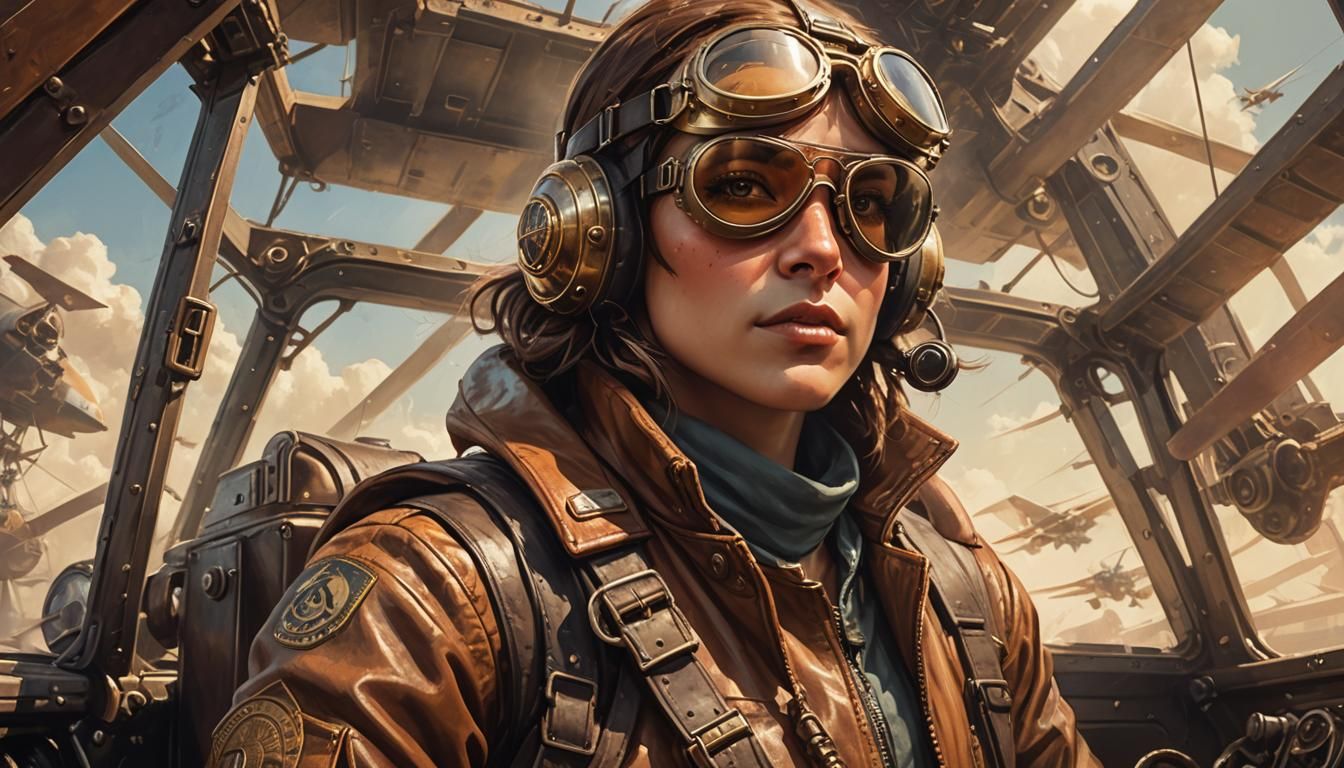 Dieselpunk Aviation Over Ancient Pyramids