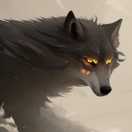 Fiery Armored Wolf in Dark Fantasy Style