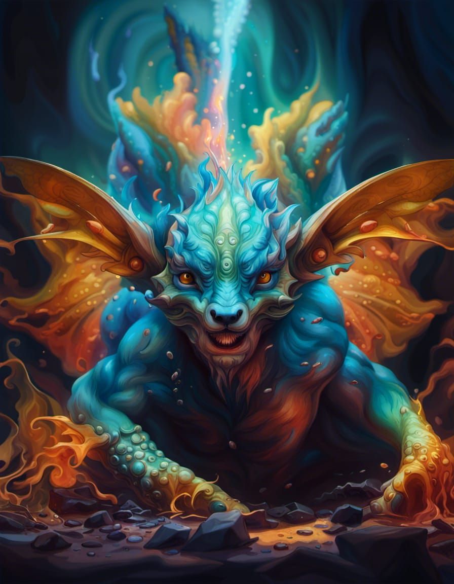 Colorful Goblin Liquid Portrait Splash Art