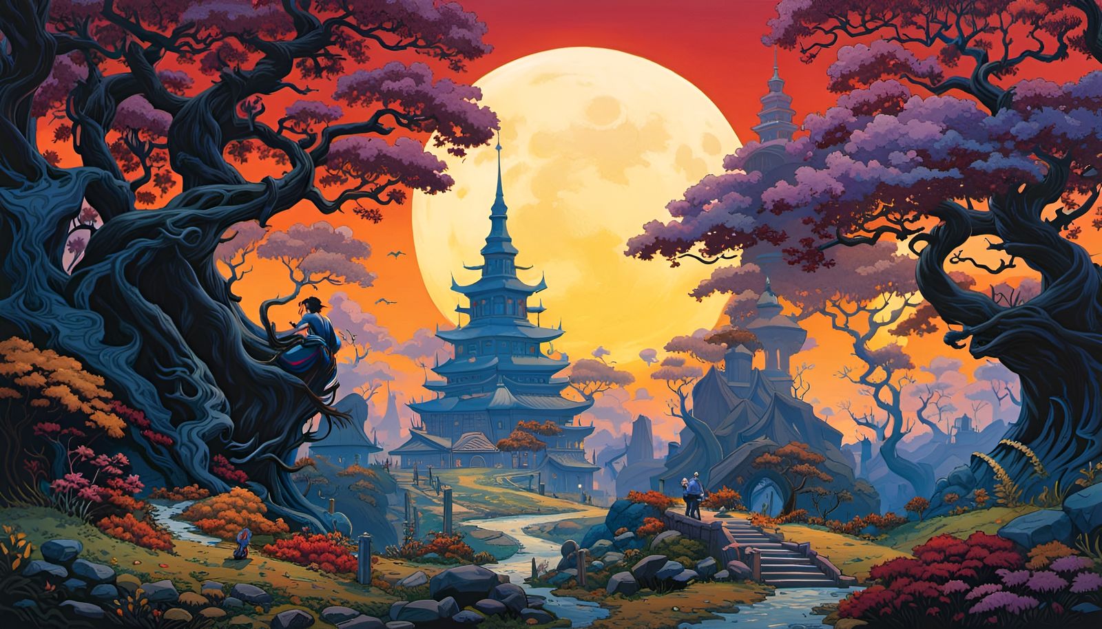 Moonlit Black Brick Trail Digital Art