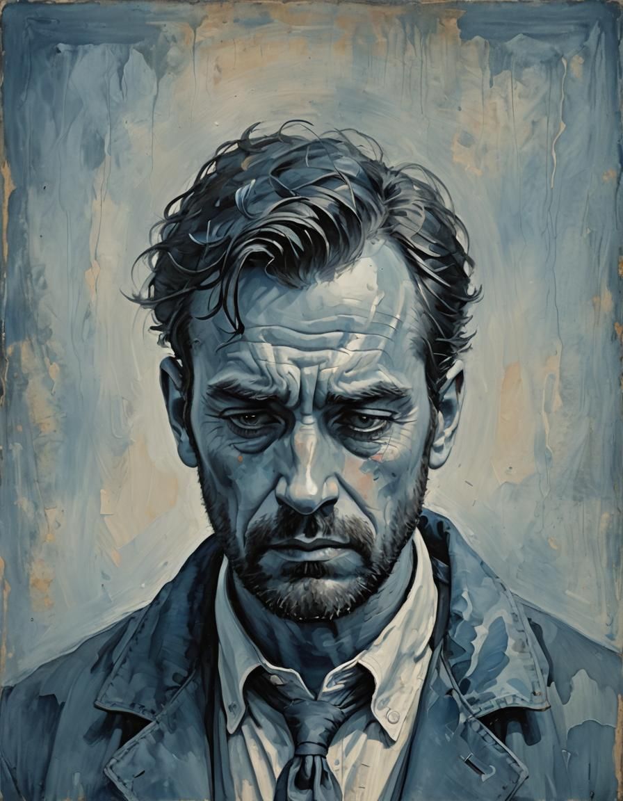 Sad Man Portrait: Depressed and Unhappy