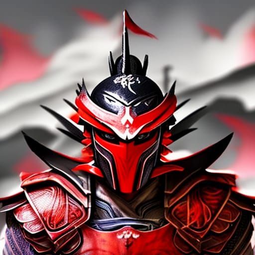 Samurai in Red Devil Mask: Hyperdetailed Concept Art
