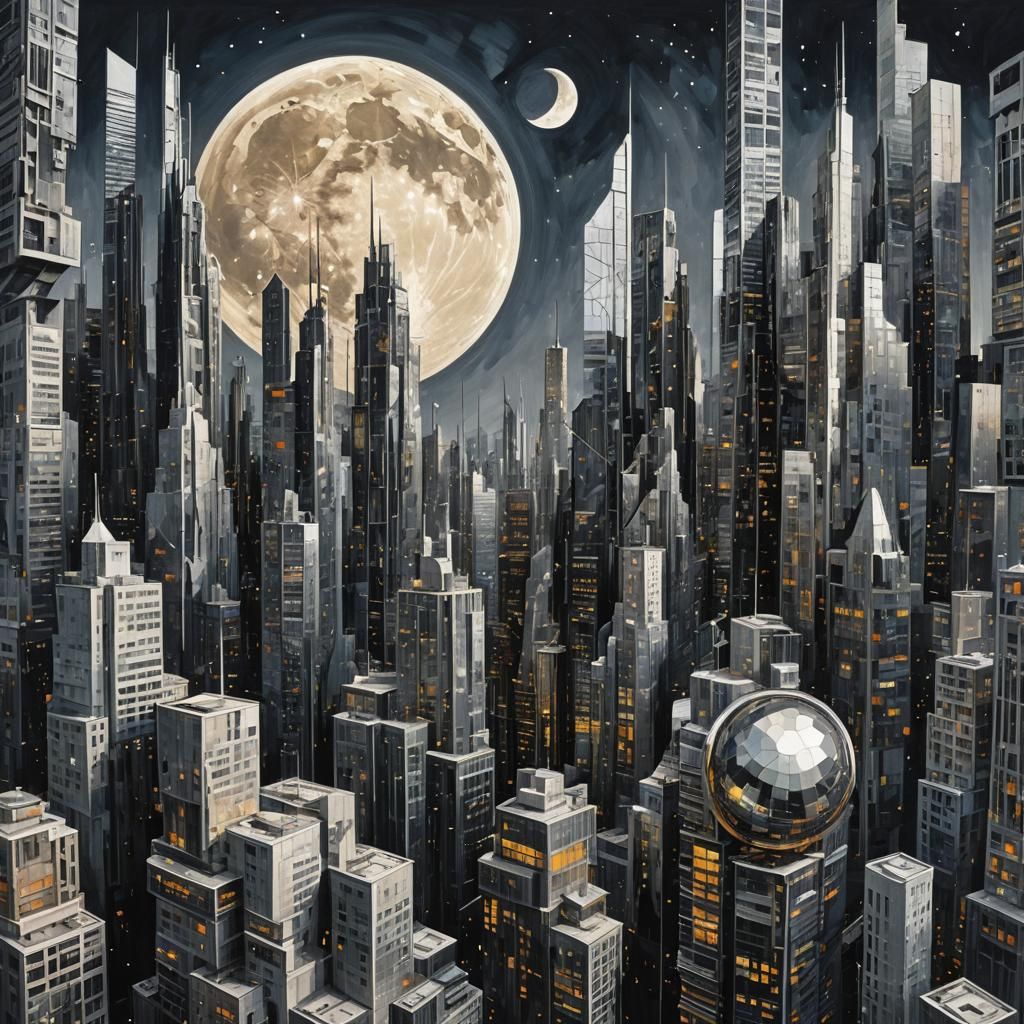 Futuristic Cityscape with Geometric Skyscrapers