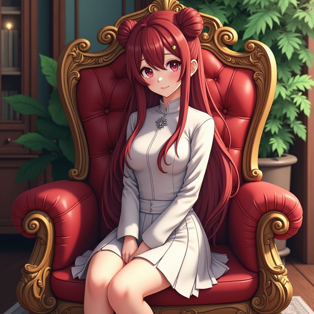 Anime Girl in Opulent Room: Dreamlike Digital Art