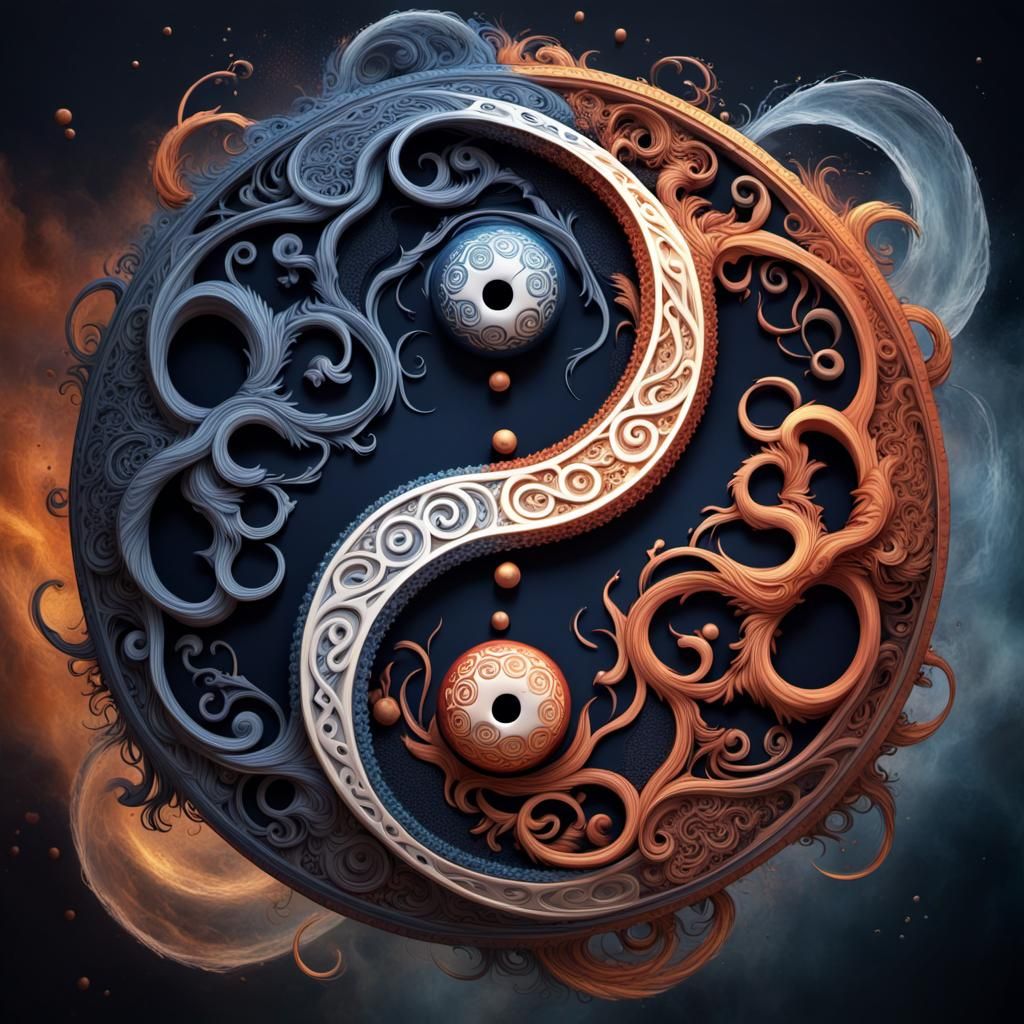 Intricate Yin Yang Symbol in Detailed Matte Painting