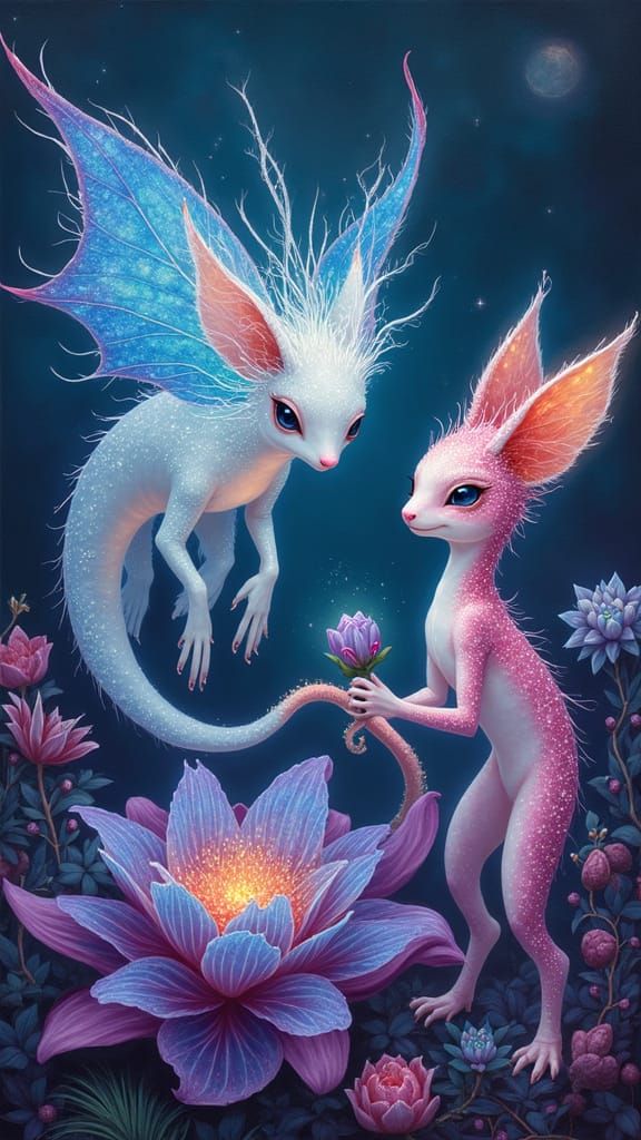 Luminous Creatures and Shimmering Plants in Magical Realm