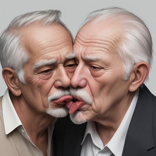 Passionate Kiss Between Two Elderly Men