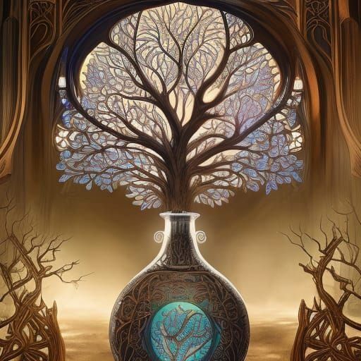 Stained glass tree in a bottle