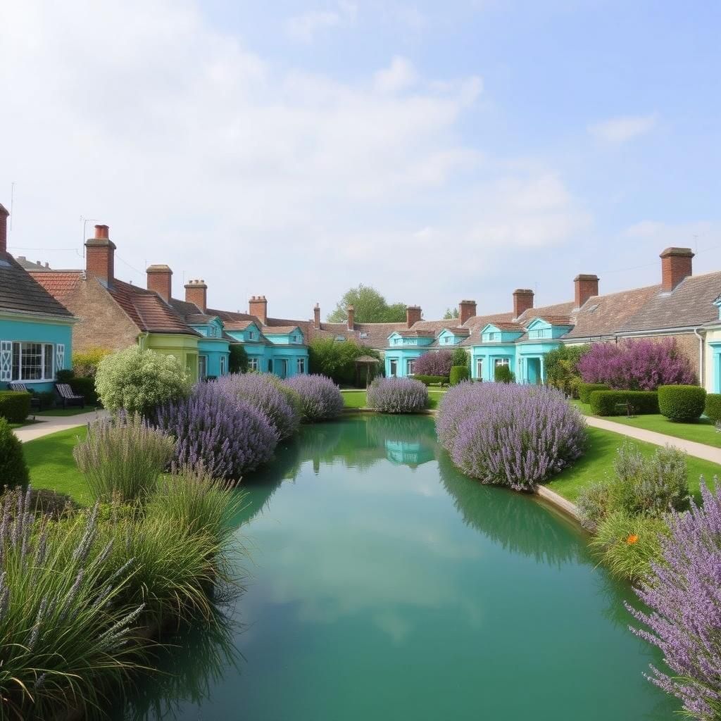 Emerald Pond Surrounded by Colorful Houses