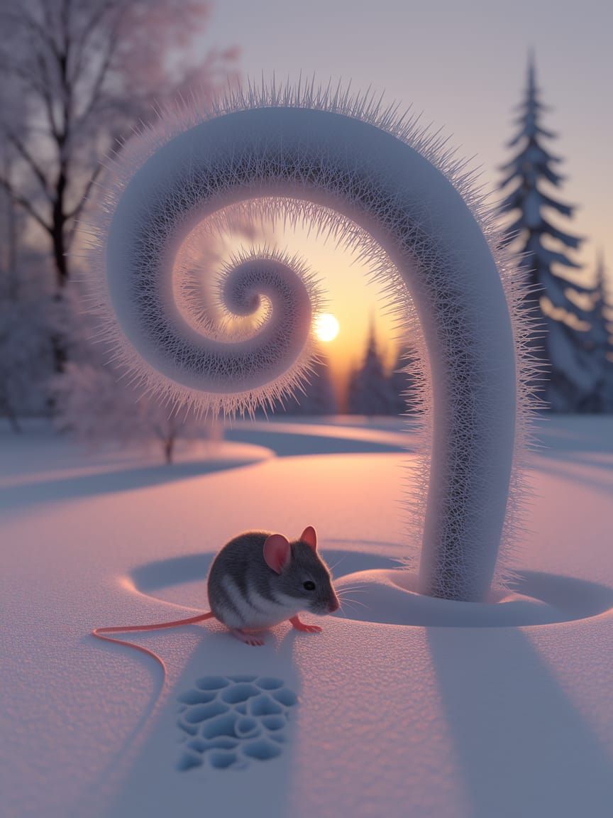 Ethereal Winter Scene in Ultra-Sharp Contour Drawing Style