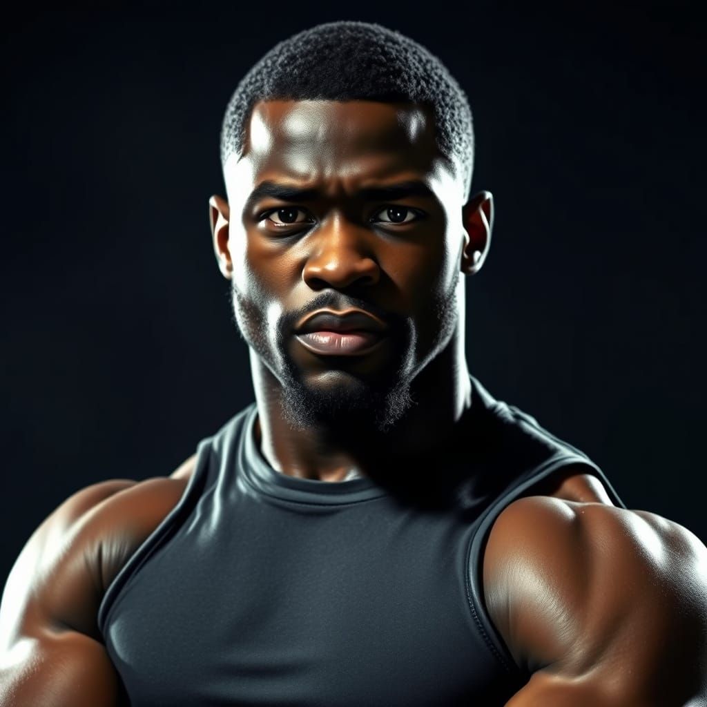 Muscular Man Posing in Dramatic Digital Art Style