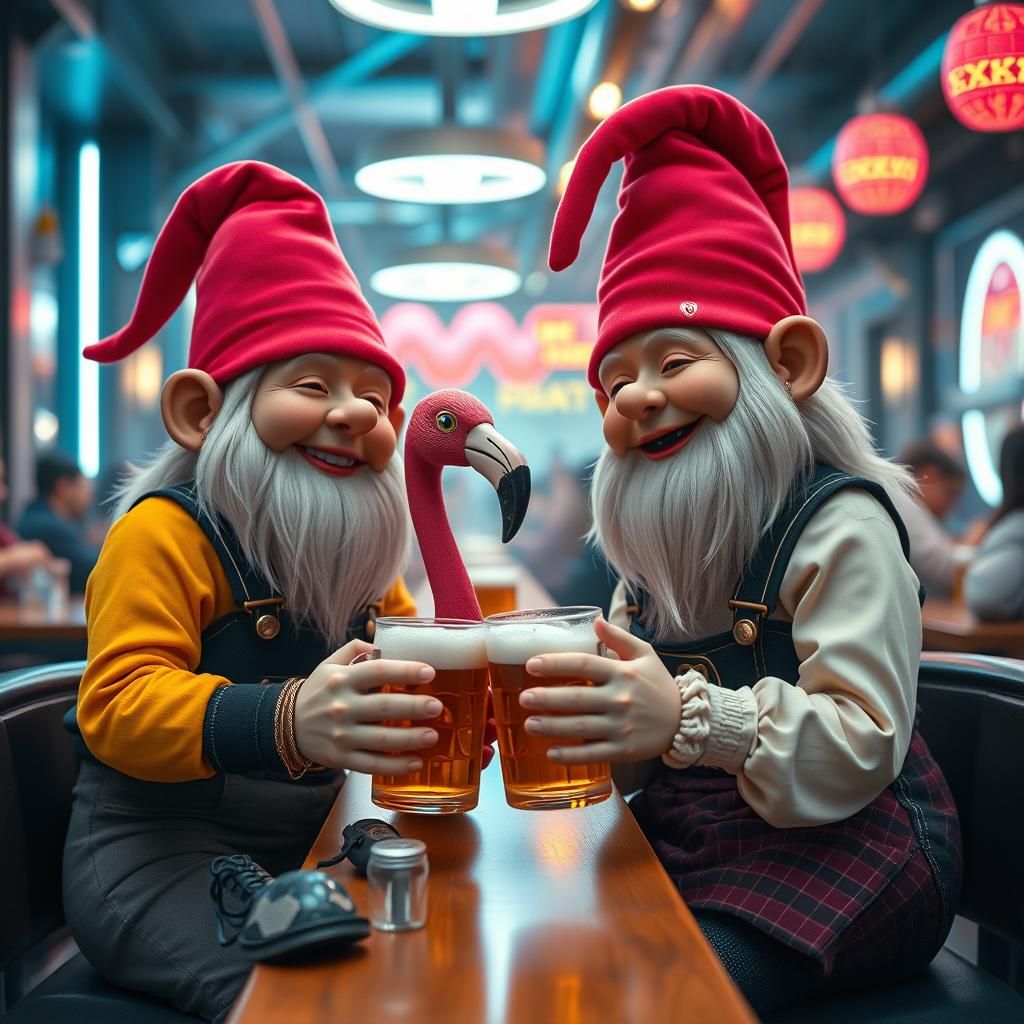 Gnomes Celebrate Futuristic Oktoberfest with Flamingo