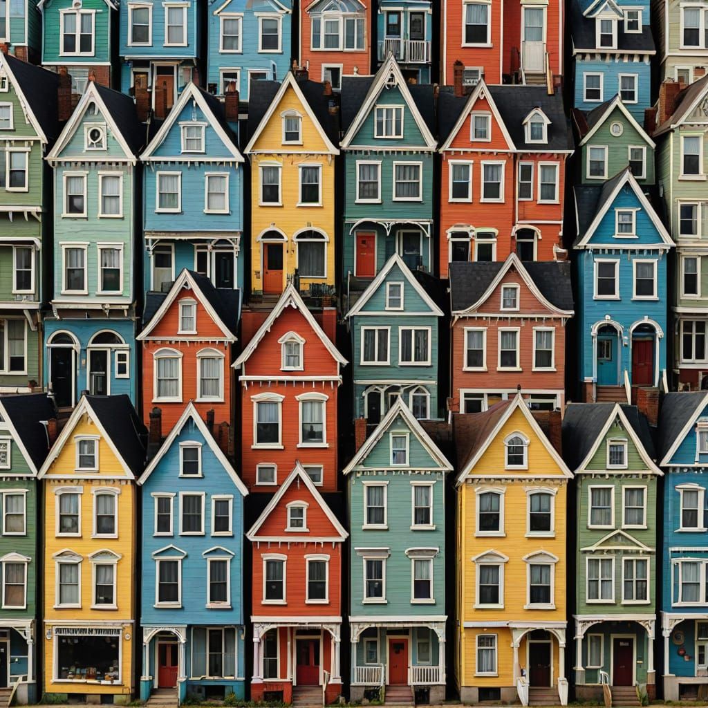 Row of Houses with Face-Like Facades