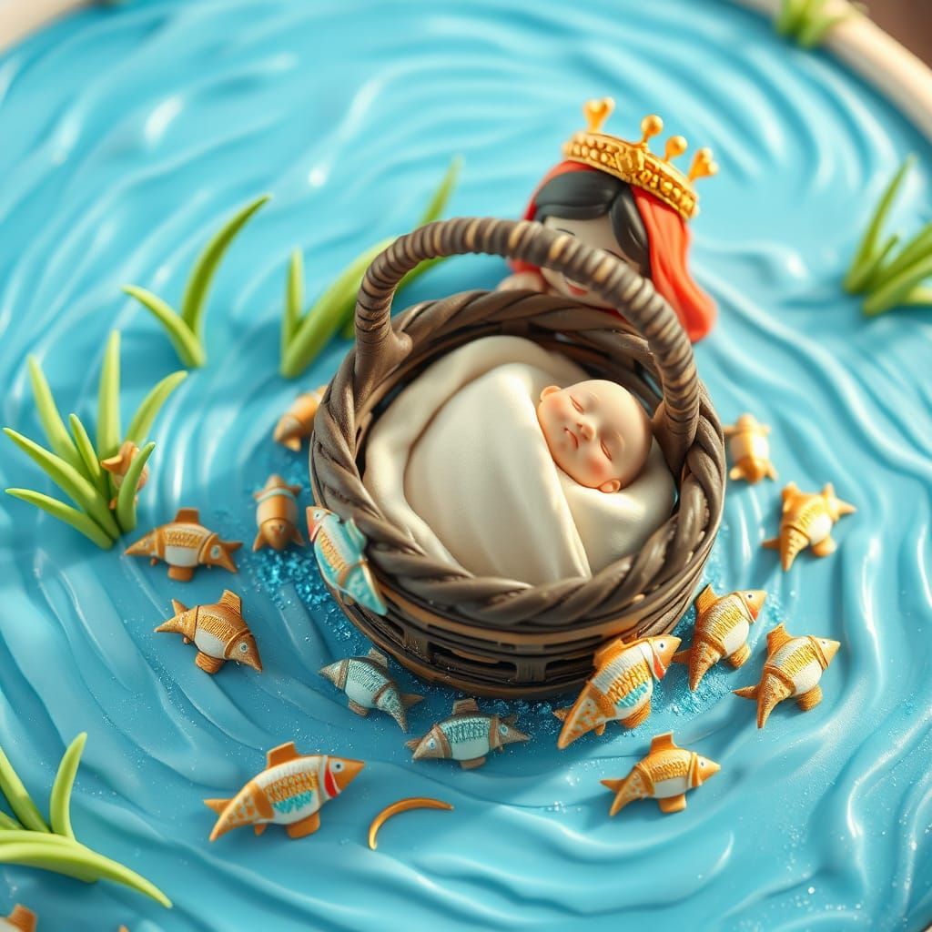 Baby Moses Cake: Whimsical Children's Illustration
