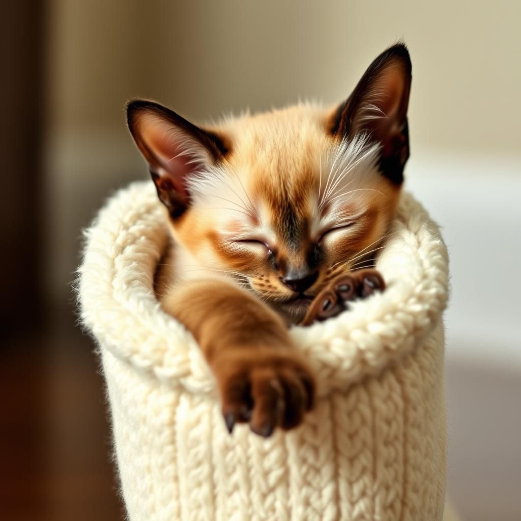 Siamese Kitten Napping in a Slipper