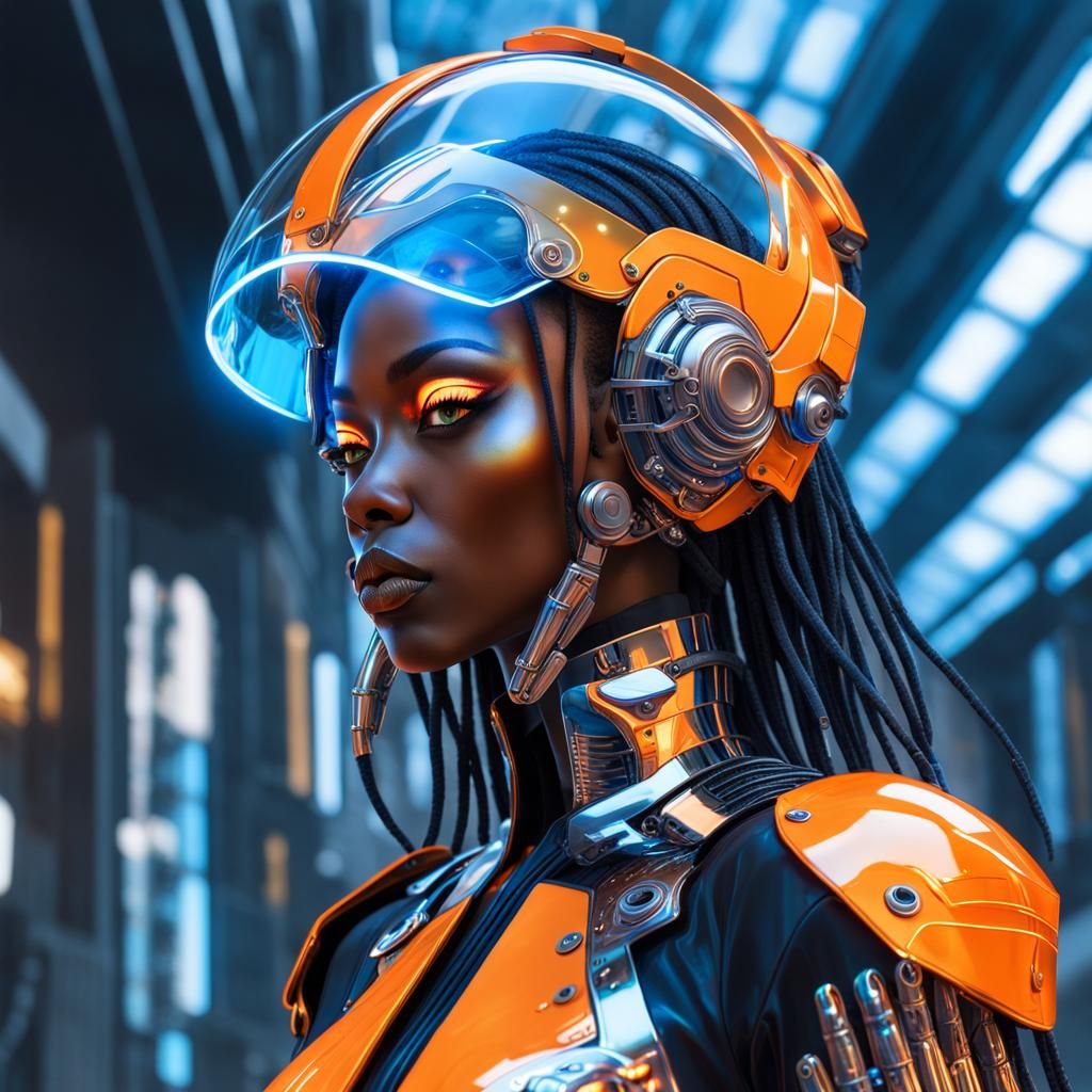 Cyberpunk Cyborg Girl with Liquid Art Helmet