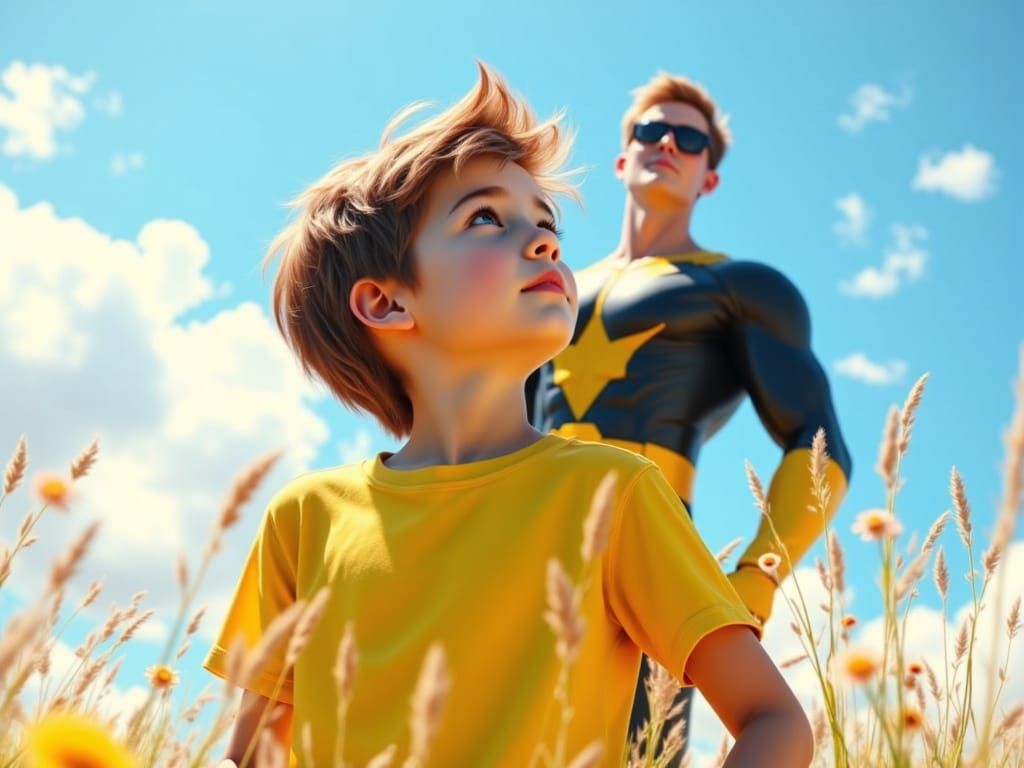 Heroic Guardian Watches Over a Young Boy on a Scorching Summ...