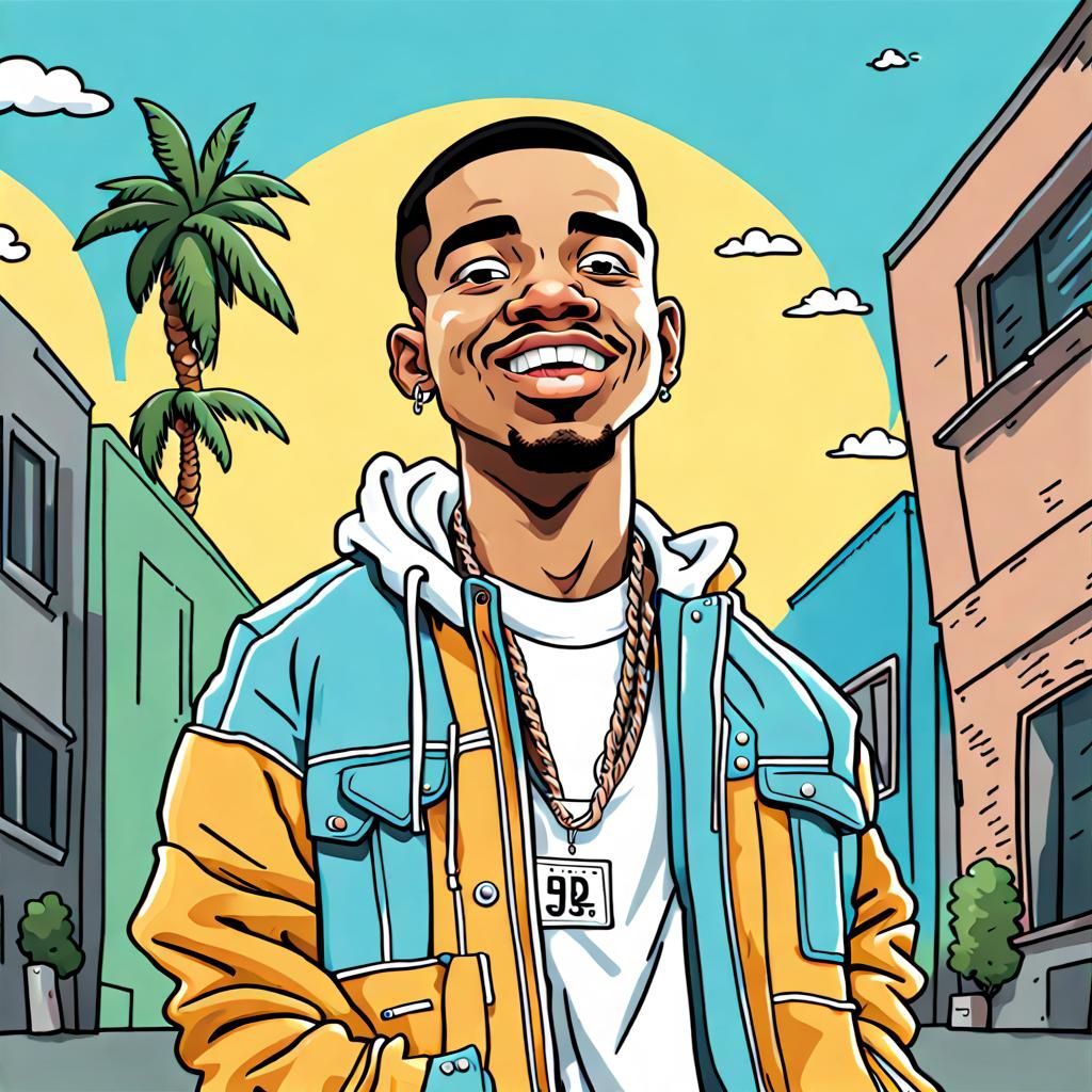 Cartoon Hiphop Album Cover Art of a Rapper