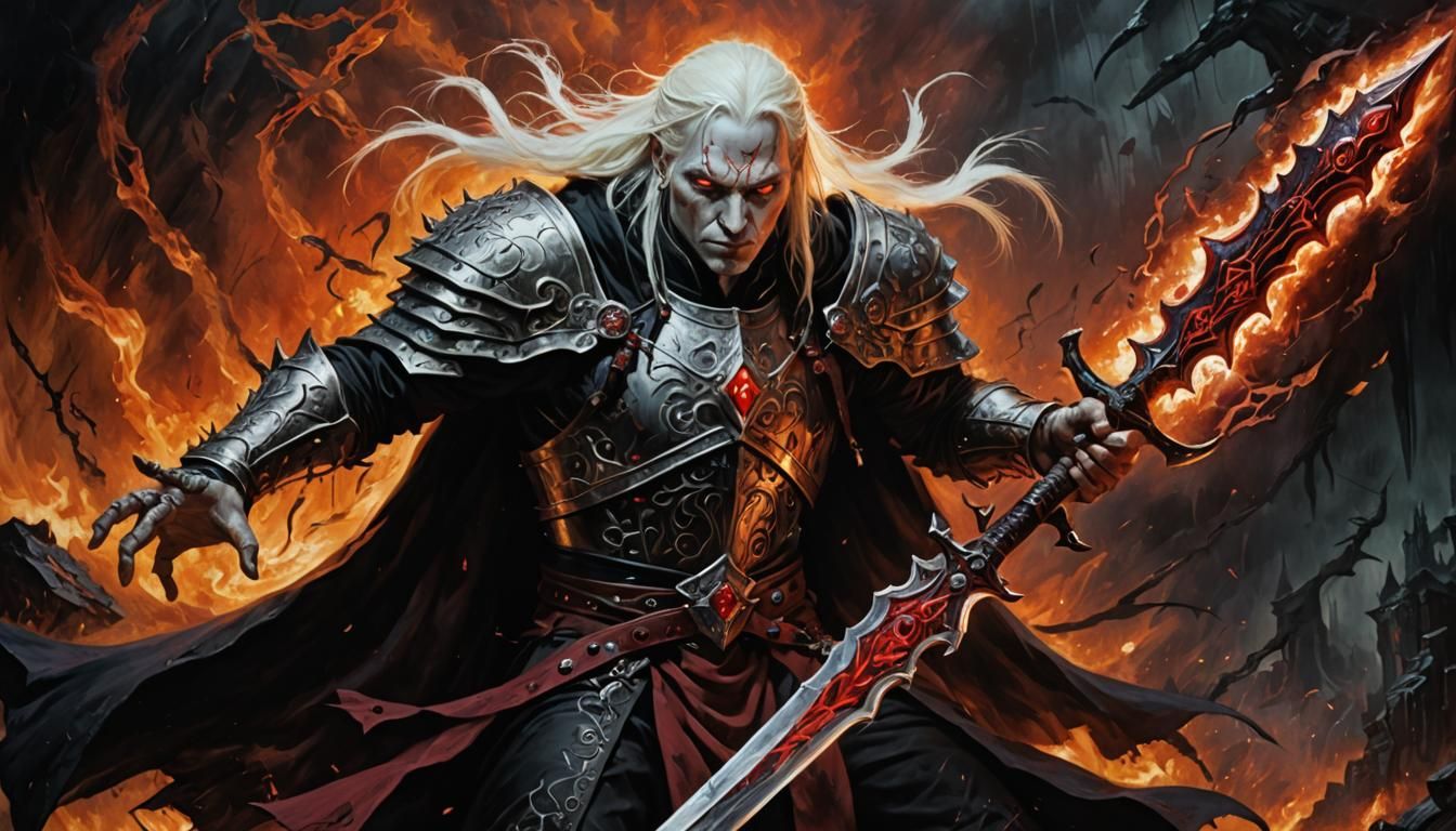 Elric, the Albino Emperor, Wields Stormbringer in Dark Fanta...