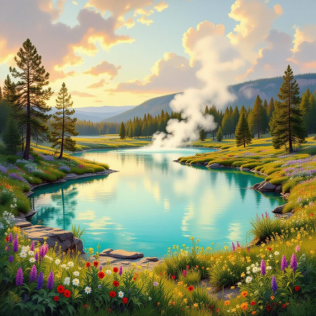Crested Pool: Yellowstone Landscape in Luminist Style