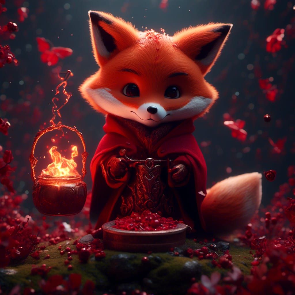 Cute Fox Cub Practices Dark Magic