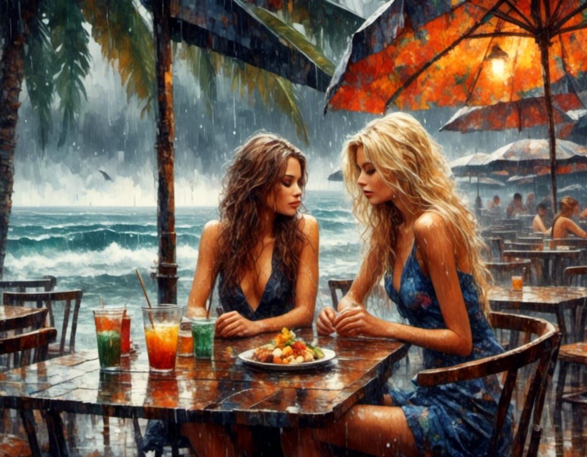 California Beach Cafe During Storm