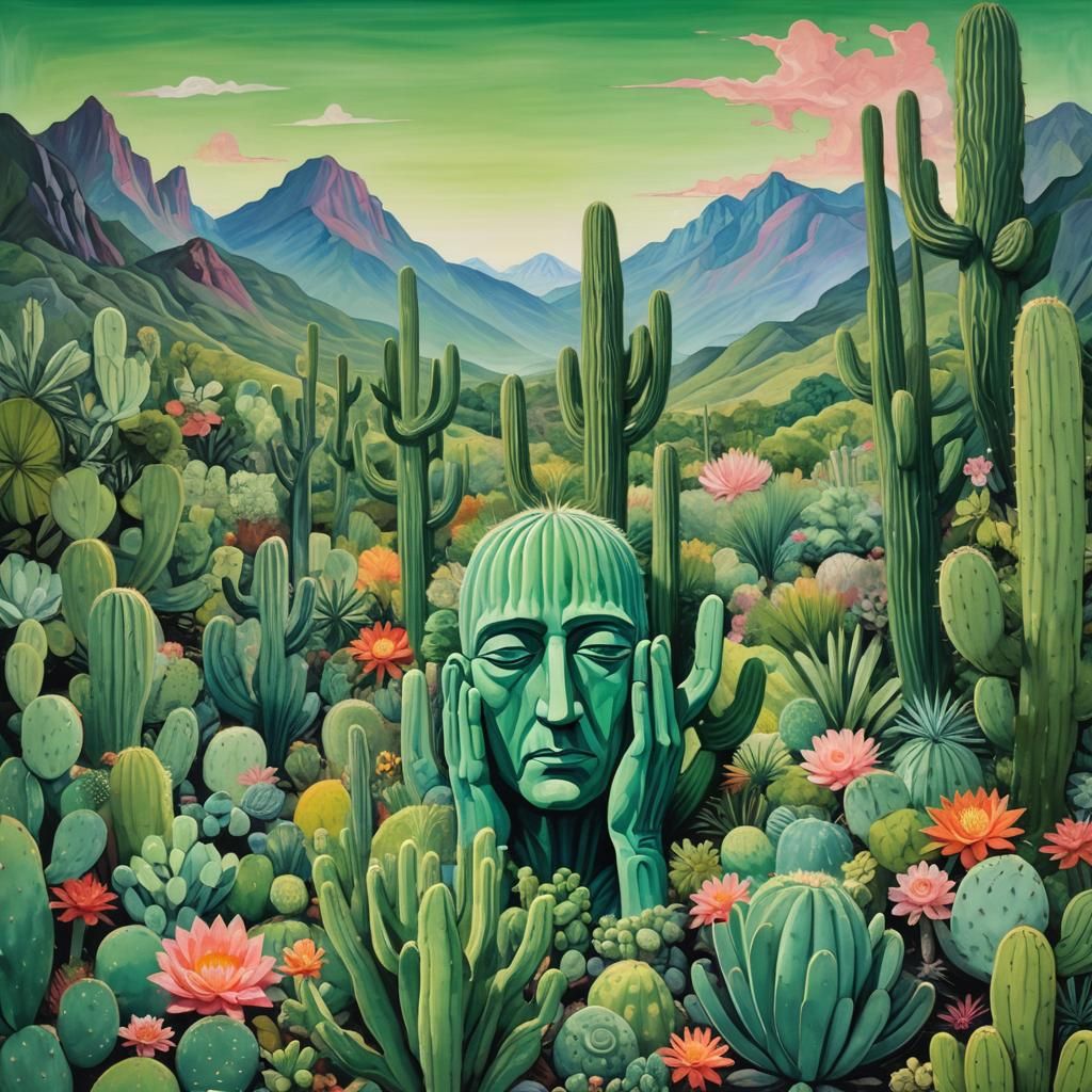 Introspective Figure in Surreal Abstract Landscape