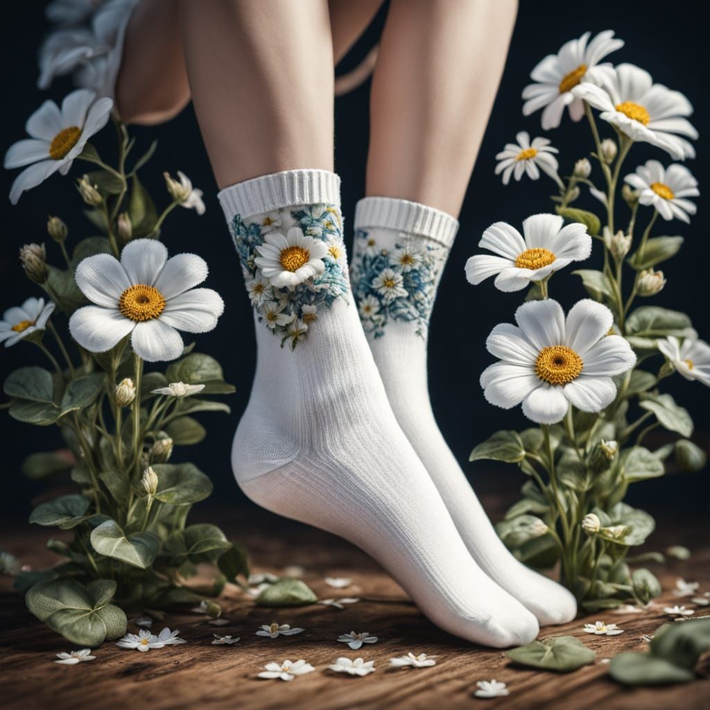 Floral Sock Designs in Hyperrealistic Detail