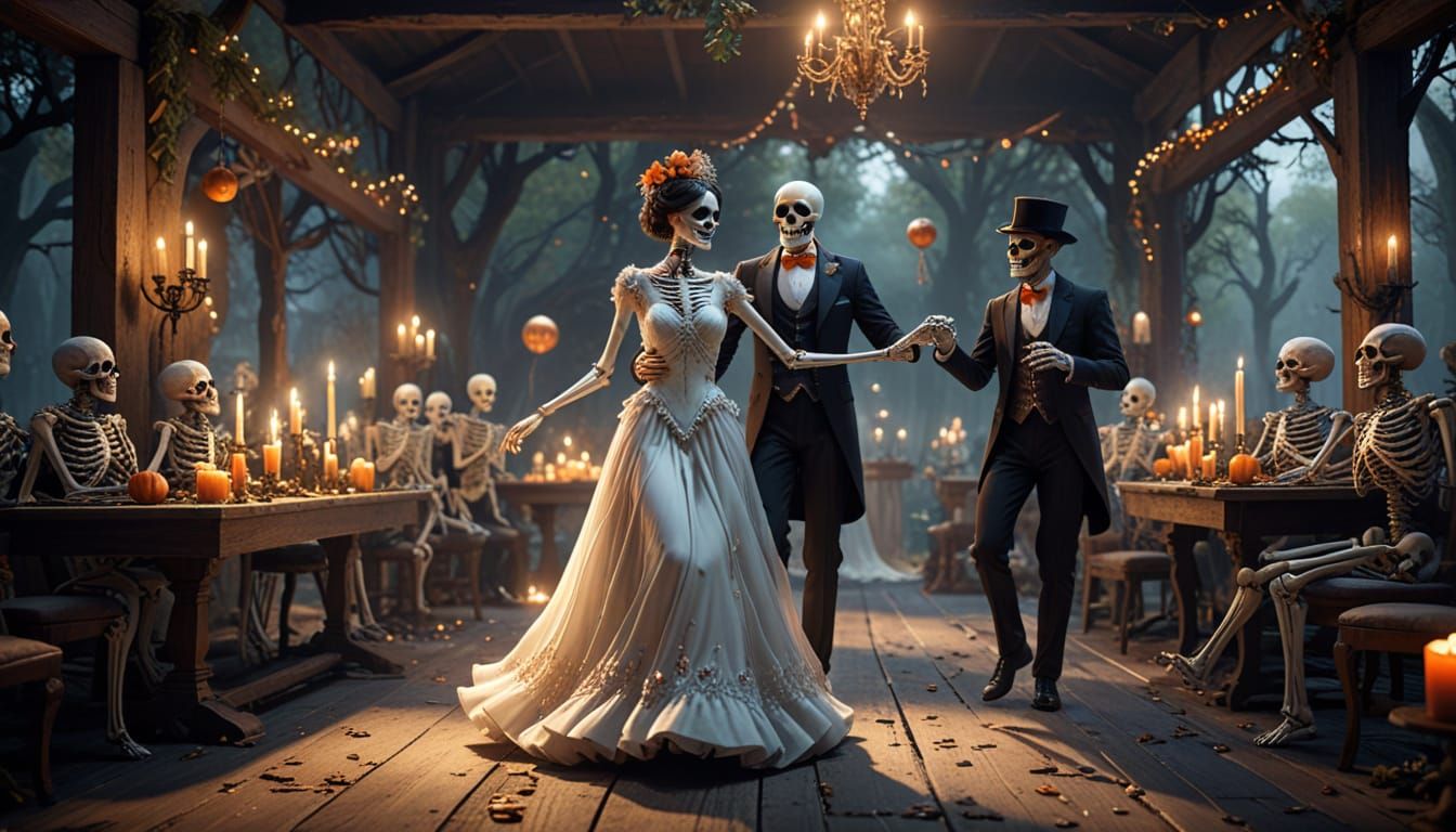 Skeletons Celebrate New Year's Eve in a Forest Ball