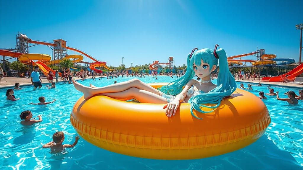 Miku Hatsune Reigns Supreme in a Vibrant Waterpark Oasis