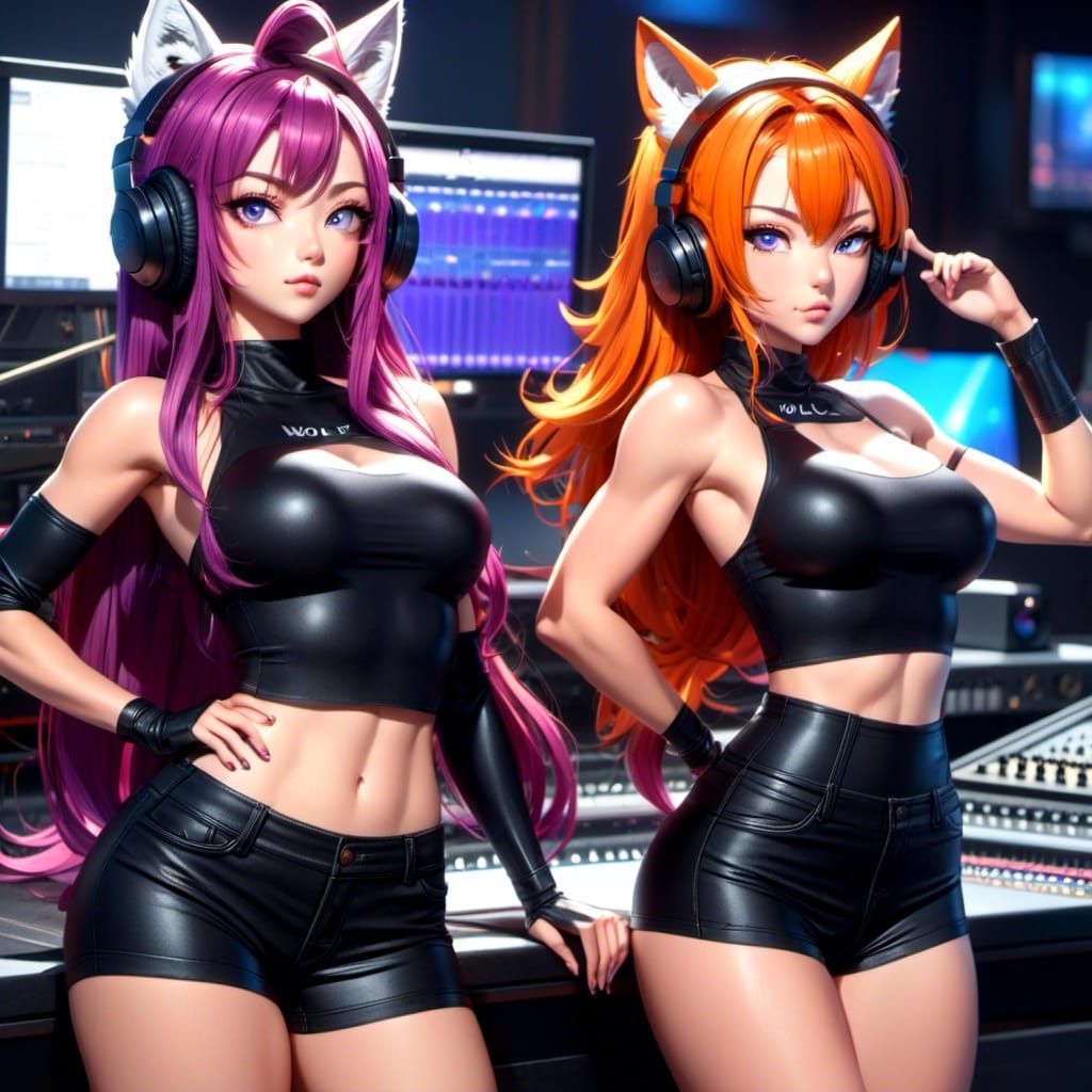 Musicians with Wolf Ears in Recording Studio